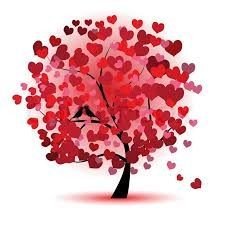 Tegning af træ, røde hjerter som blade